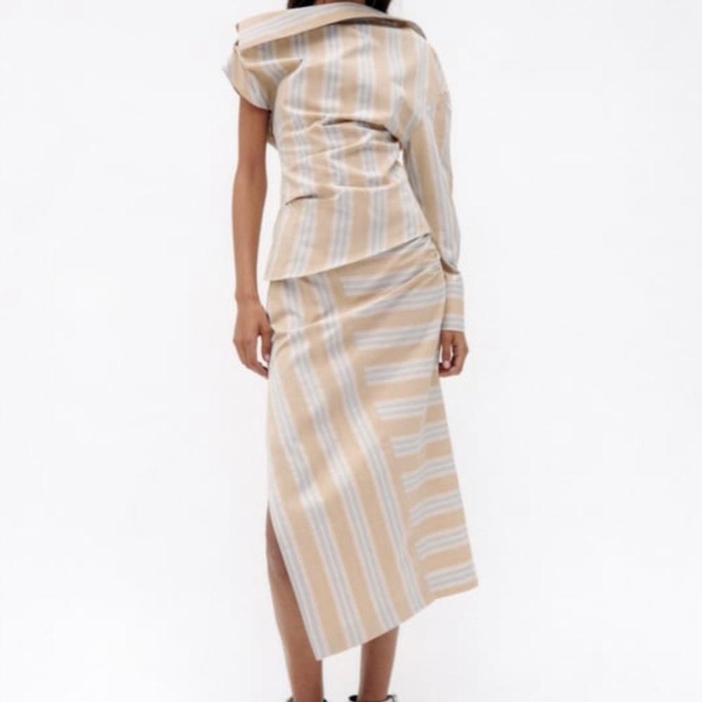 NWT Zara Striped one shoulder asymmetrical blouse top| zara printed shirt - Picture 2 of 10